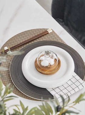 样板灰展厅餐房间中古装饰餐具摆件西式套装风摆奶油盘台餐桌