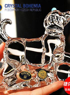 捷克进口水晶玻璃北欧轻奢雕像高端十二生肖小狗摆件小动物送礼品