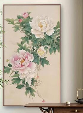 术新中式牡丹水墨玄花书卉20256-1小众艺客厅装饰画古风餐厅卧室