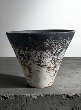 日式仿古陶土粗陶灰色花瓶无孔水培斑驳做旧高花盆茶室办公室摆件