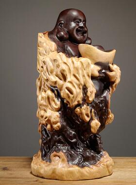 黑檀木雕弥勒佛像摆件实木元宝笑佛家居客厅装饰雕刻工艺礼品摆饰