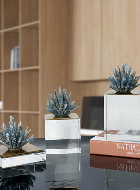 天然蓝色晶石水晶底座摆件简约客厅样板间酒柜摆设现代玄关饰品