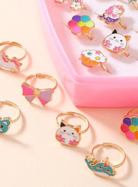 跨境新款卡通儿童戒指环公主女孩水钻抓夹可爱手饰爱心礼盒装