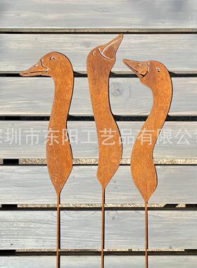 热卖3件套乡村风格金属鹅头地桩-复古风格户外花园庭院装饰