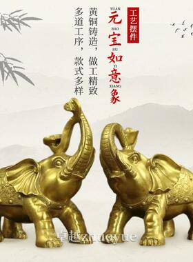 纯铜大象铜钱摆件一对铜象招财客厅玄关财位吸水特大号工艺品