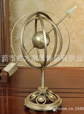 欧美家居饰品仿古大号铁艺地球摆件客厅展厅样板房树脂工艺品