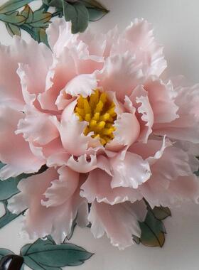 德化陶瓷手工手绘立体牡丹花挂盘摆件家用客厅办公室书架装饰礼品