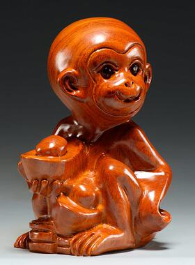 花梨木质猴子雕刻摆件实木十二生肖木头猴吉祥物木装饰木制工艺礼