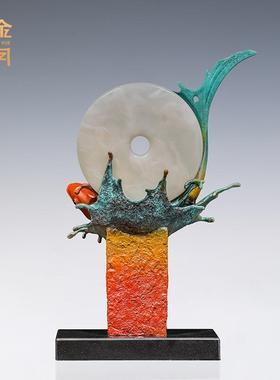 铜金岁月鱼欢月明黄铜鱼摆件如鱼得水酒柜装饰客厅年年有鱼送礼品