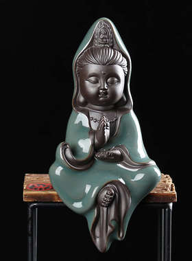 哥窑摆件大号倒流香佛头摆件精品开片花盆饰品创意茶宠小和尚礼品