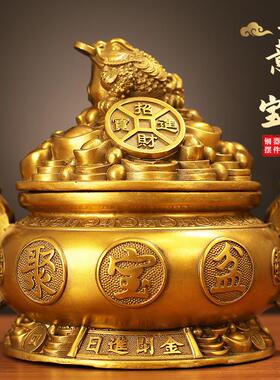 带盖如意聚宝盆摆件黄铜黄铜家用客厅装饰工艺品存钱罐铜器办公室