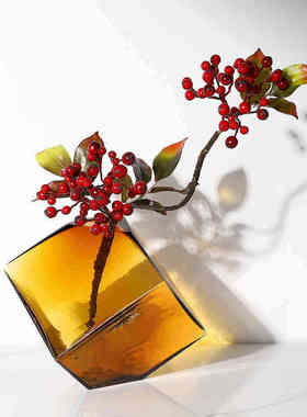 凹面魔方形水培玻璃花瓶家居软装插花工艺品几何花瓶摆件彩色玻璃