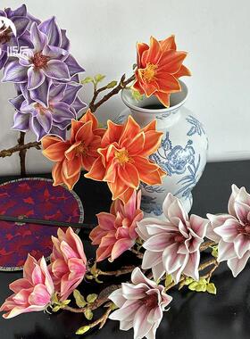 屿后仿真花3头玉兰花年宵插花家居摆设花艺餐桌装饰花店资材