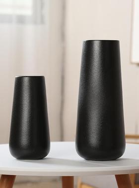 新中式黑色陶瓷花瓶大号客厅电视柜插花摆件简约现代水养鲜花花器