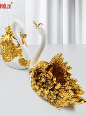 欧式天鹅摆件树脂工艺品 情侣天鹅家居样板房饰品结婚礼品