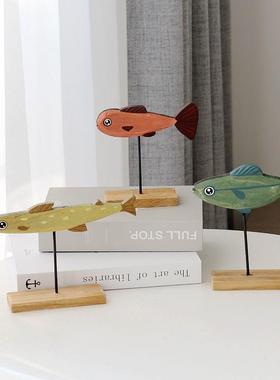 地中海风格创意木质小鱼摆件手工制作摆设桌面客厅儿童房装饰礼物