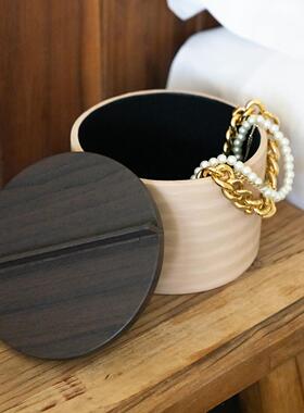 Dnnni皮纹首饰盒样板间饰品卧室衣帽间轻奢收纳盒圆形皮革新中式