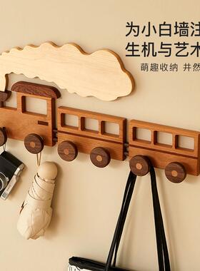 创意可爱实木挂钩卡通儿童房入户门玄关墙壁挂衣架衣帽架免打孔