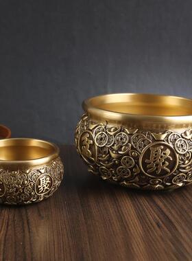 唐腾 铜艺黄铜聚宝盆家居客厅铜钱聚宝盆大号纯铜摆件金属铜制品