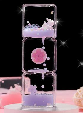 创意可爱樱花兔动感滑滑梯油滴沙漏桌面摆件治愈解压玩具儿童礼物