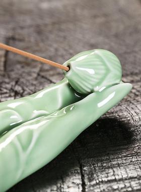 新款陶瓷卧香盒沉香炉线香插香座创意荷叶荷花室内茶室熏香炉摆件