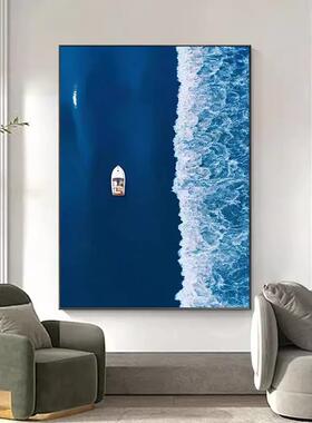 大芬村蓝色梦幻海洋风景客厅装饰画海浪抽象帆船玄关挂画