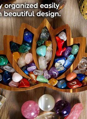 跨境新品盛放水晶石头莲花形状托 托盘展示收纳盒松木木质工艺品