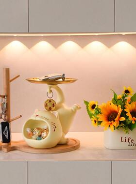 艺歆家居创意大嘴托盘翘尾猫摆件乔迁新居客厅装饰玄关钥匙收纳