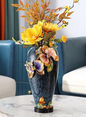 珐彩轻奢花瓶摆琅件客厅桌创意简约电视柜装饰现FD-01250代餐玄花