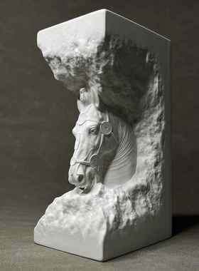 现代极简风格马头雕塑家居装饰摆件书架酒柜商业软装镇纸