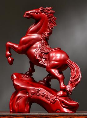 红花梨木雕生肖马摆件新中式马到成功家居客厅办公桌面装饰工艺品