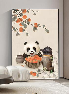 网红新中式简装饰竹熊猫主题装饰画现代约喷绘装饰画客厅玄关饰画