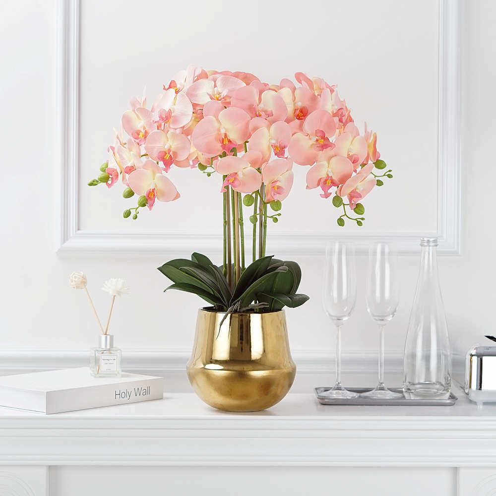 仿真蝴蝶兰盆栽假花大盆套装过胶手感绢布花摆件客厅摆放陶瓷盆栽,淘宝优惠券,粉丝福利购,淘宝优惠卷