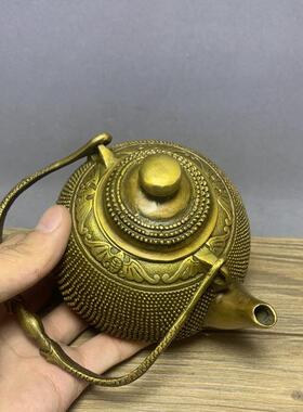 古玩铜器仿古宣德铜壶提粱壶铜茶壶纯铜手工铜壶复古包浆古董收藏