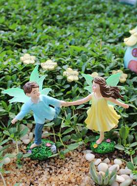 跨境趣味奔跑男女花仙子田园复古迷你花仙微景观小摆件花盆装饰现