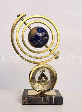 现代轻奢高档金属浑天仪地球仪时钟摆件座钟样板间客厅酒柜桌面
