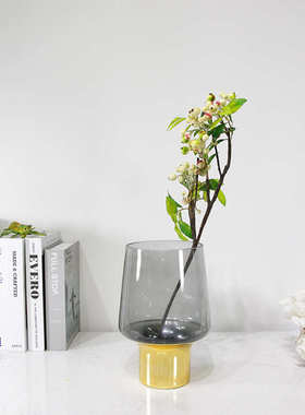 简约创意金色玻璃花瓶家居摆件水培花器插花餐桌客厅装饰摆件
