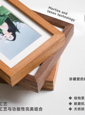 黑胡桃实木相框直角摆台带无反光玻璃照片打印装裱定制挂墙画框