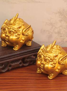 金色独角貔貅家居办公室桌面摆件鸿运貔貅招财功夫茶具配件摆件