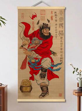 达摩钟馗中式竹帘挂画玄关挂画茶室竹挂画客厅背景墙装饰画玄关画