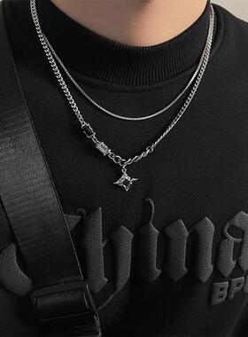双层叠戴芒星男孩嘻哈街舞项链