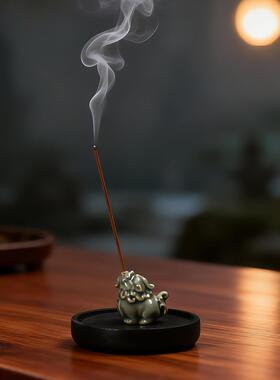 汝窑中式陶瓷貔貅香托香座线香插茶道可爱创意家用线香托盘香道
