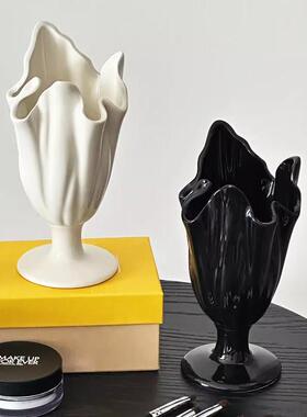 家用陶瓷化妆刷收纳筒轻奢高级感笔筒办公室桌面收纳杯装饰品摆件