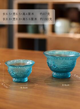 古法琉璃八吉祥供水杯佛堂寺庙法器琉璃净水杯佛前摆件七色可选