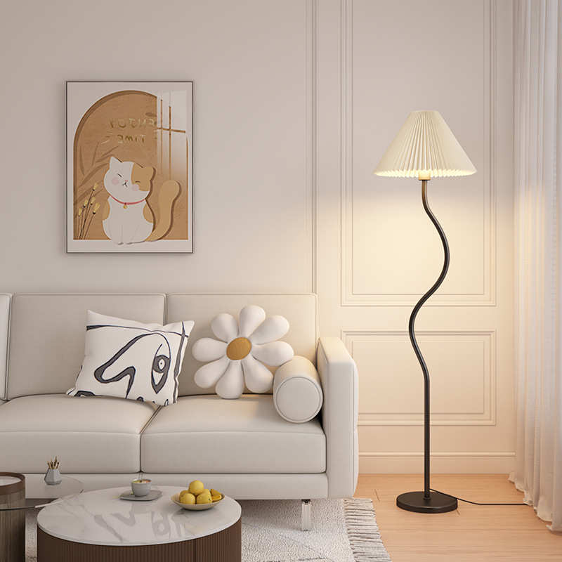 落地灯北欧客厅百褶置物架无线充一体客厅沙发茶几台灯卧室氛围灯 - 图0