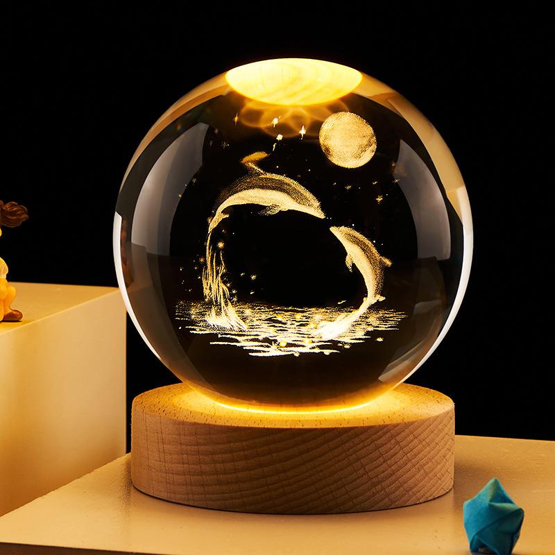 毕业季鲸鱼3D海洋水晶球海豚发光小夜灯摆件生日礼物中秋节礼物 - 图0