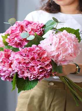 粉色手感保湿仿生绣球花仿真花束客厅餐桌花摆花高端花瓶摆件假花