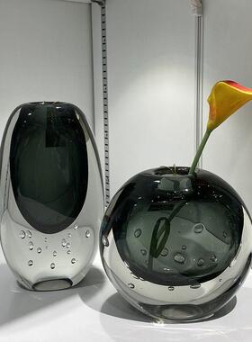 简约现代玻璃花瓶轻奢样板房软装饰客厅摆件桌面插花创意琉璃花器