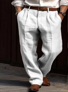 Men's linen pants, double pleated front pocket, straight