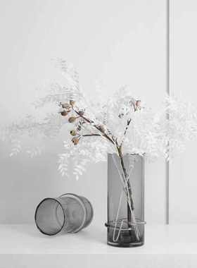 现代简约不规则瓶口直筒咖色玻璃花器售楼处吧台样板间家居花瓶